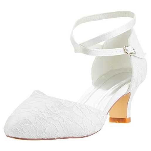 Mrs White 00967a scarpe da sposa donna raso pizzo punta chiusa pompe scarpe col tacco donna, 42 eu
