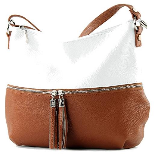 modamoda de - ital. Borsa in pelle borsa donna borsa a tracolla borsa a tracolla in pelle t159, colore: bianco/cognac