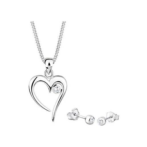 Elli set di gioielli donna imposta ciondolo cuore elegante con zircone in argento sterling 925