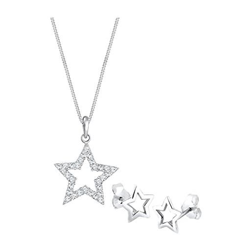 Elli 0906461016_45 - collana da donna con orecchini a forma di stella, in argento sterling 925, con cristalli , 45 cm