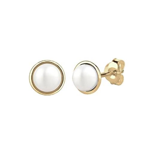 Elli premium 0309810314 orecchini a perno da donna con perle bianche coltivate d'acqua dolce, classici, oro giallo 375