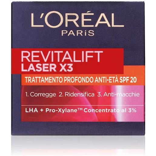 Amicafarmacia l'oréal paris revitalift laser x3 giorno spf20 crema viso antirughe trattamento profondo 50ml