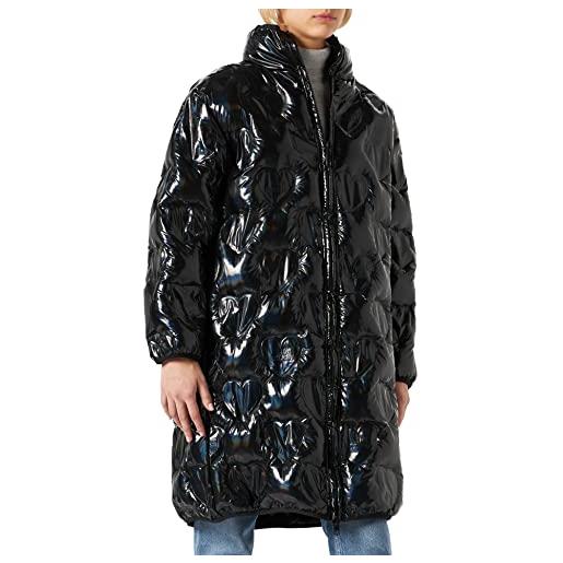 Love Moschino long padded jacket in logo thermo quilted nylon with hood giacca, nero, 46 donna