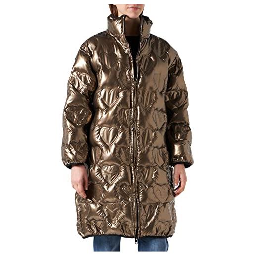 Love Moschino long padded jacket in logo thermo quilted nylon with hood giacca, marrone, 46 donna