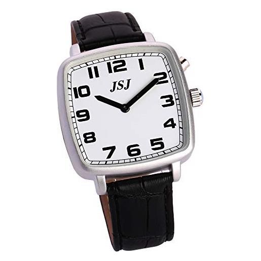 VISIONU orologio da polso con funzione sveglia, quadrante bianco, cinturino in pelle nero tgsw-1706g, cinghie
