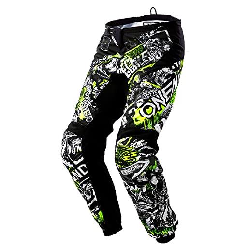 O'NEAL | pantaloni motocross | mx | inserti elasticizzati, completamente foderati, imbottitura in gomma per una maggiore protezione | element attack | adulto | nero neon giallo | taglia 42/58