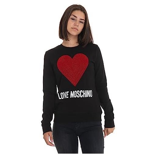 Love Moschino slim fit roundneck long-sleeved maxi heart with embroidered flock sequins and logo water print maglia di tuta, black, 46 da donna