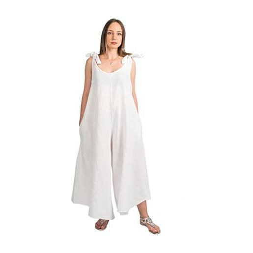 DALLE PIANE CASHMERE vestito tuta 100% lino, bianco, taglia unica donna