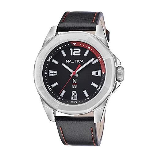 Nautica men's quartz leather strap, black, 22 casual watch (model: naptbf105)