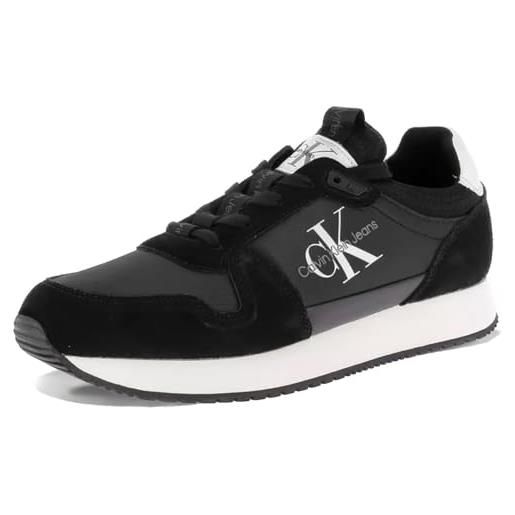 Calvin Klein Jeans sneakers da runner uomo sock laceup nylon-leather scarpe sportive, nero (triple black), 44 eu