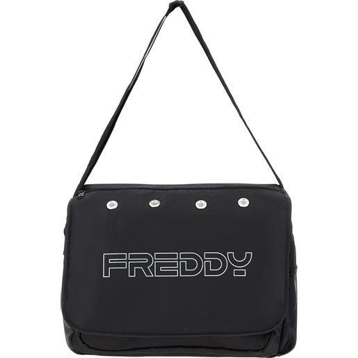 Freddy borsa messenger bag in nylon nero con maxi-logo freddy