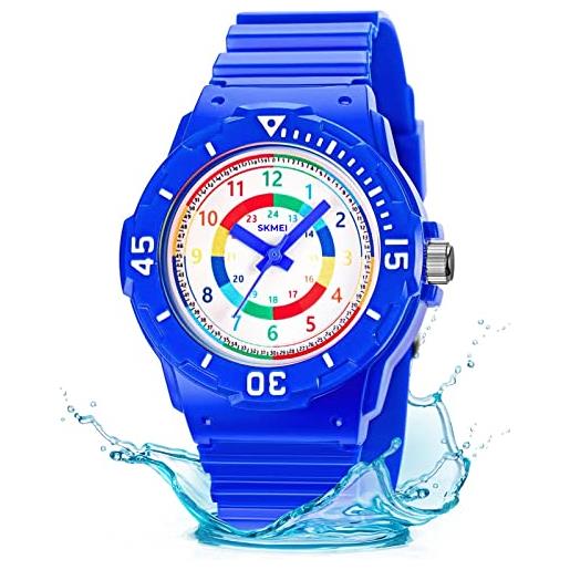 nedit orologio da bambino garcon (blu) - orologio da bambino - orologio apprendimento garcon - orologio didattico per imparare l'ora ai bambini - resistente all'acqua, blu