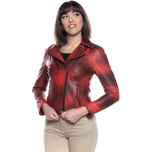 Leather Trend giselle bis - chiodo donna rosso effetto tamponato in vera pelle