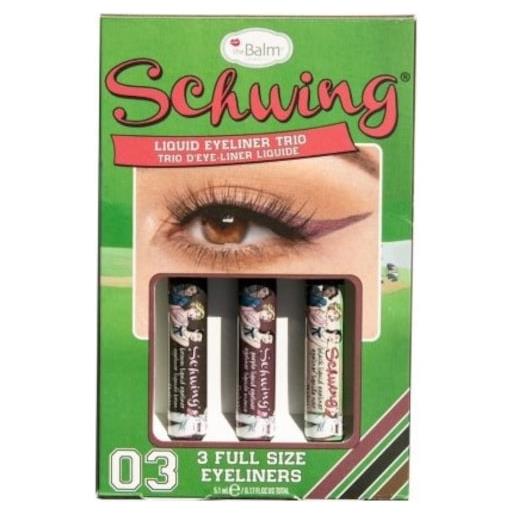 The Balm occhi eyeliner & mascara holiday edition. Schwing trio set black liquid eyeliner 1.7 ml + brown liquild eyeliner 1.7 ml + purple liquid eyeliner 1.7 ml
