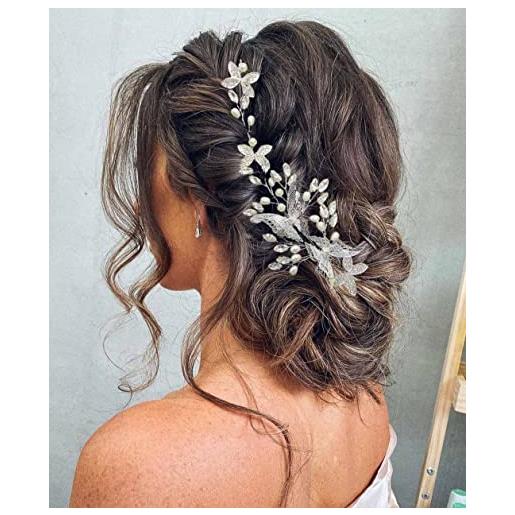 Unicra farfalla da sposa per capelli da sposa a vite in cristallo argento accessori per capelli con perle da sposa per donne e damigelle d'onore