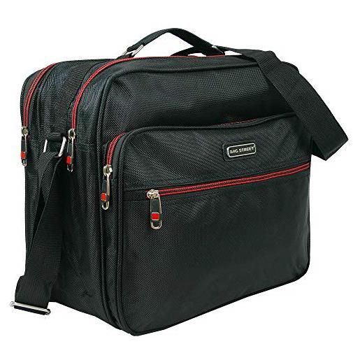 BAG STREET INTERNATIONAL bag street - borsa da lavoro grande| borsa da uomo | compagno di volo | borsa a tracolla | nero (orizzontale) 34 x 29 x 16,5 cm