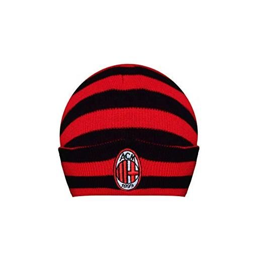 AC Milan cappellino invernale con logo ricamato sulla ribalta, nero, rosso, acrilico, unisex, adulto