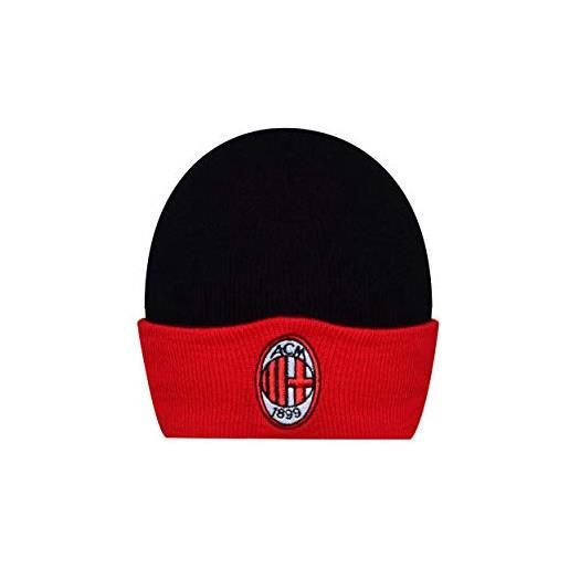 AC Milan cappellino invernale a righe con logo ricamato sulla ribalta, nero, rosso, acrilico, unisex, adulto