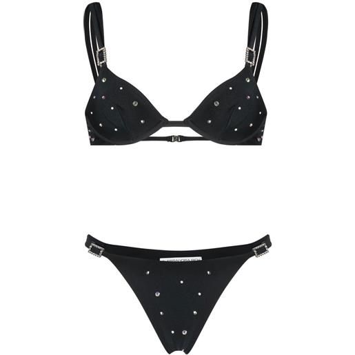 Alessandra Rich bikini a triangolo con decorazione di cristalli - nero