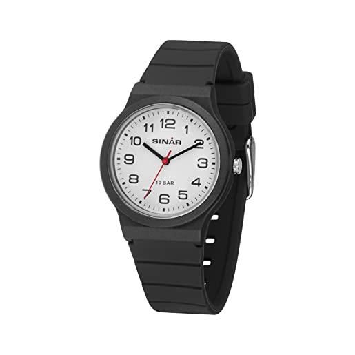 Sinar xb-18-1 - orologio da polso per bambini, analogico, al quarzo, 10 bar, con cinturino in silicone, colore: nero, nero , classico