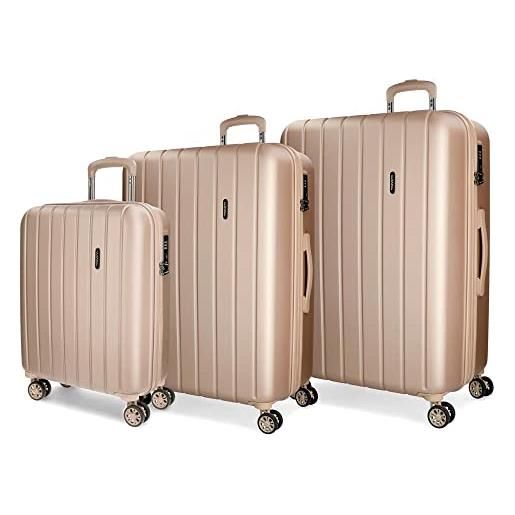 MOVOM wood set valigie beige 55/65/75 cms rigida abs chiusura tsa 220l 4 doppie ruote bagaglio a mano