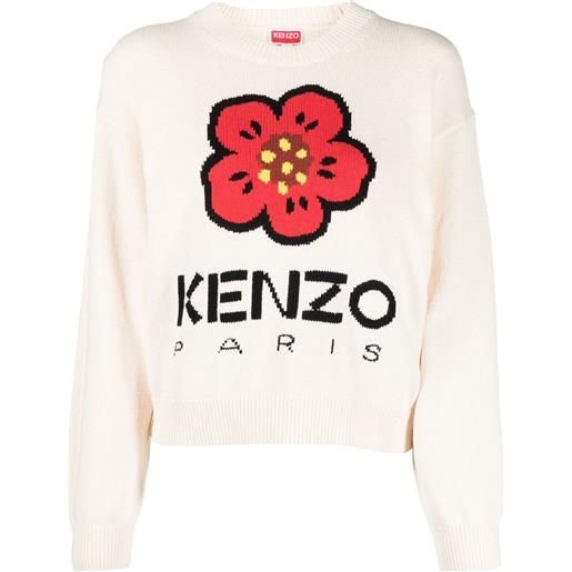 Kenzo maglione boke flower con intarsio - bianco