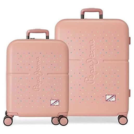 Pepe Jeans set valigia carina rosa 55/70 cm abs rigido chiusura tsa integrata 116l 7,54 kg 4 doppie ruote bagaglio a mano