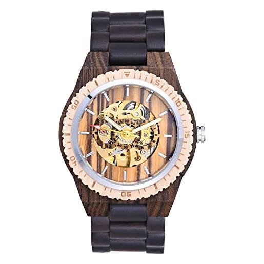 SUPBRO orologio da uomo in legno meccanico con cinturino in legno, adatto a qualsiasi polso orologio da polso quarzo uomo - analogico