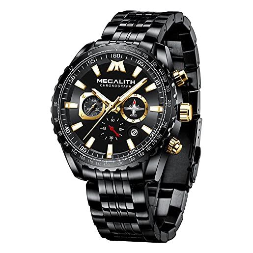 MEGALITH orologio uomo 46mm cronografo quarzo orologi da polso grande militare designer orologio acciaio uomo nero impermeabile data luminoso, elegante regali da uomo