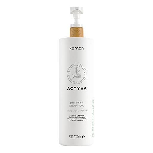 Kemon - actyva purezza shampoo, antiforfora ad azione esfoliante e purificante del cuoio capelluto, a base di pepe nero e tè verde - 1000 ml