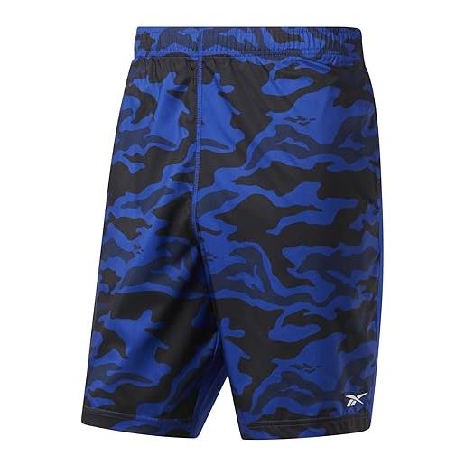 Reebok wor comm printed short - pantaloncini da uomo, uomo, pantalone corto, fp9086, cobalto, m