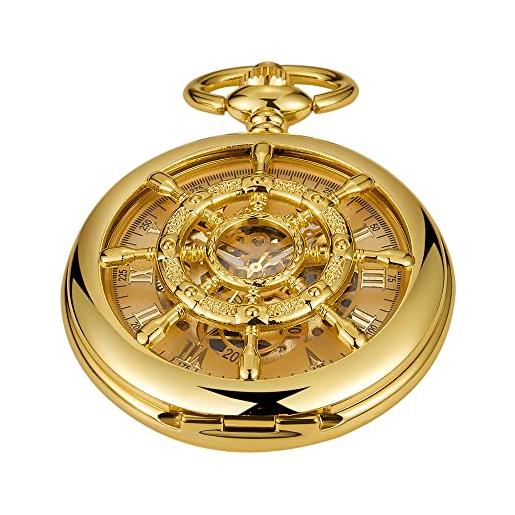 Tiong orologio da tasca meccanico classico da uomo in oro luminoso, timone numerato romano puntatore meccanico orologio da tasca per gli uomini, mpw115-uk