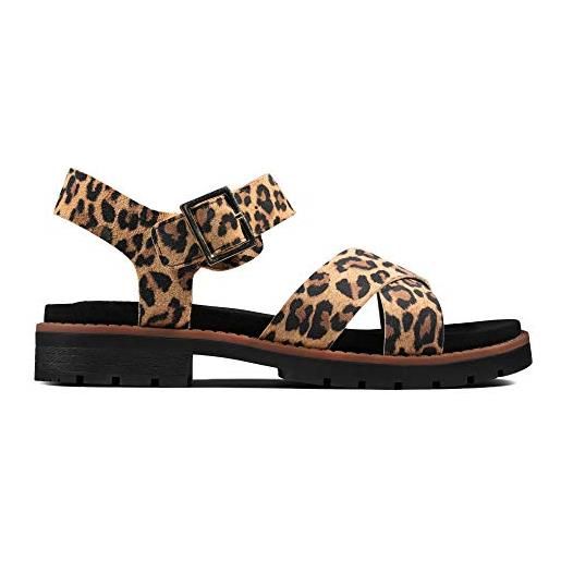 Clarks orinoco strap, sandali con cinturino alla caviglia donna, nero (leopard print leopard print), 35.5 eu