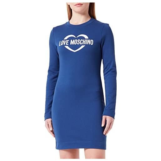 Love Moschino vestibilità aderente a maniche lunghe con stampa olografica a forma di cuore dress, grigio mélange medio, 52 donna