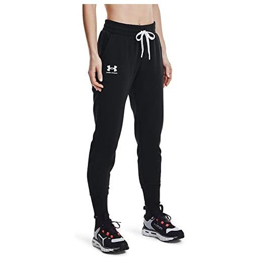 Under Armour jogger rival fleece pantaloni tuta, donna, black / white / white (001), xl