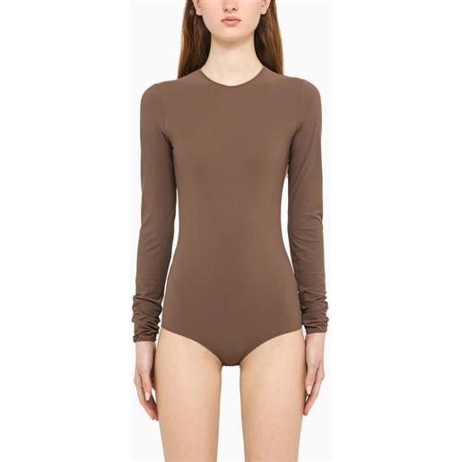 Maison Margiela body a manica lunga color tabacco in jersey