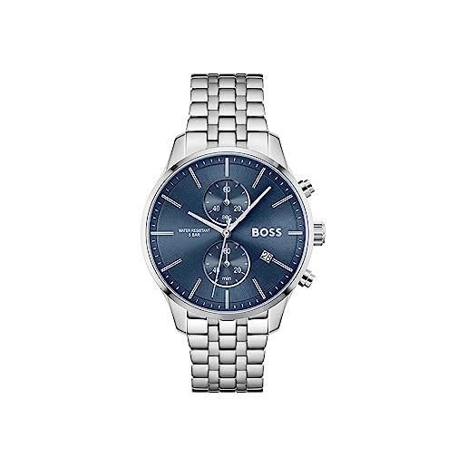 BOSS orologio con cronografo al quarzo da uomo collezione associate con cinturino in acciaio inossidabile, link, blu (blue)