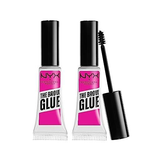 Nyx professional makeup brow glue, gel sopracciglia trasparente a lunga tenuta, confezione da 2, clear
