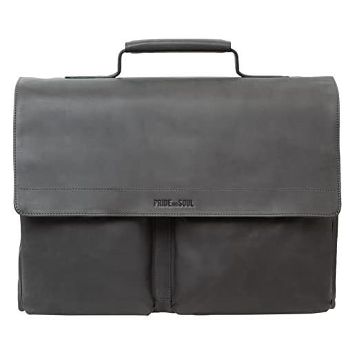 Pride and Soul 47260 - borsa da lavoro district, per laptop da 15, in vera pelle, con 2 scomparti principali, 30 x 41 x 14 cm, colore: grigio, grigio, ca. 30 x 41 x 14 cm, borsa business district