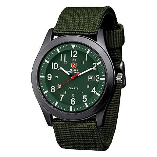 Zeiger orologio da lavoro da uomo militare con data analogico al quarzo orologio da lavoro da uomo con cinturino in tessuto di nylon orologio sportivo verde