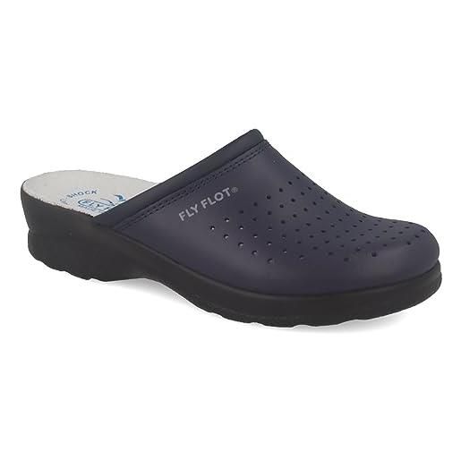 Fly Flot | woman professional, zoccoli sanitari donna, ciabatta con tomaia in pelle forata, sottopiede in pelle scamosciato, blu, 40