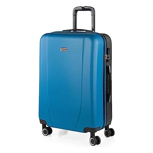 ITACA - valigia media da viaggio rigide. Trolley medio con 4 ruote. Materiale abs valigia media rigida in offerta resistente e super leggero - valigia 20 kg lucchetto tsa 71160, blu/antracite