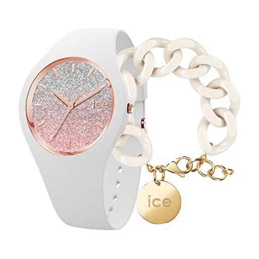 ICE-WATCH lo white pink orologio bianco da donna con cinturino in silicone, 013427 (small) + chain bracelet - almond skin - bracciale in maglia bianca xl da donna con medaglia d'oro (020353)