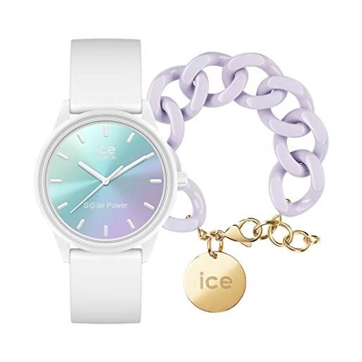 ICE-WATCH orologio analogueico quarzo donna con cinturino in silicone 020649 + chain bracelet - lavender - bracciale in maglia malva xl da donna con medaglia d'oro (020351)