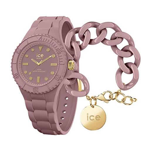 ICE-WATCH , ice generation fall rose, orologio rosa da donna con cinturino in silicone, 019893, piccolo + chain bracelet - fall rose - bracciale in maglia rosa xl da donna con medaglia d'oro (020349)