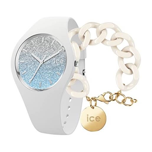 ICE-WATCH lo white blue orologio bianco da donna con cinturino in silicone, 013425 (small) + chain bracelet - almond skin - bracciale in maglia bianca xl da donna con medaglia d'oro (020353)