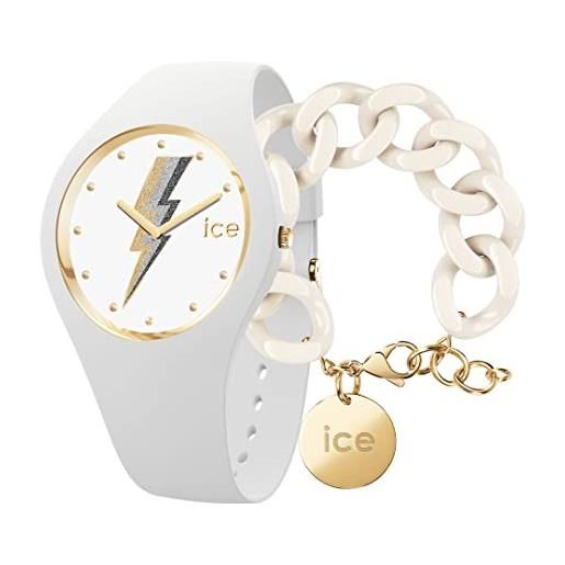 ICE-WATCH glam rock electric white, orologio da donna, con cinturino in silicone, bianco, small, 019857 + bracciale in maglia bianca xl da donna con medaglia d'oro (020353)