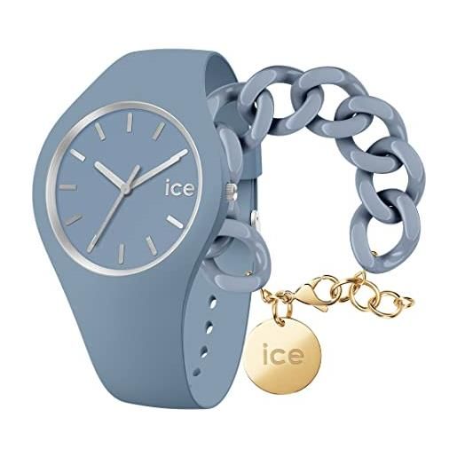 ICE-WATCH glam brushed artic blue orologio blu da donna con cinturino in silicone 020543 (medium) + chain bracelet - artic blue - bracciale in maglia blu xl da donna con medaglia d'oro (020356)