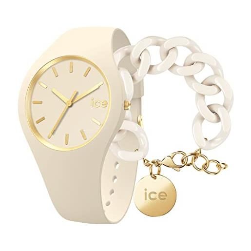 ICE-WATCH glam brushed almond skin - orologio beige da donna con cinturino in silicone - 019528 (piccolo) + bracciale in maglia bianca xl da donna con medaglia d'oro (020353)
