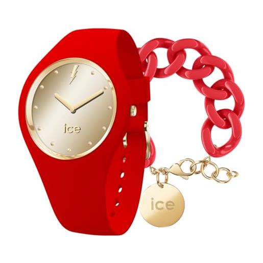 ICE-WATCH glam rock kiss, orologio da donna, con cinturino in silicone, rosso, medium, 019861 +chain bracelet - red passion - gold - bracciale in maglia rossa xl da donna con medaglia d'oro (020929)
